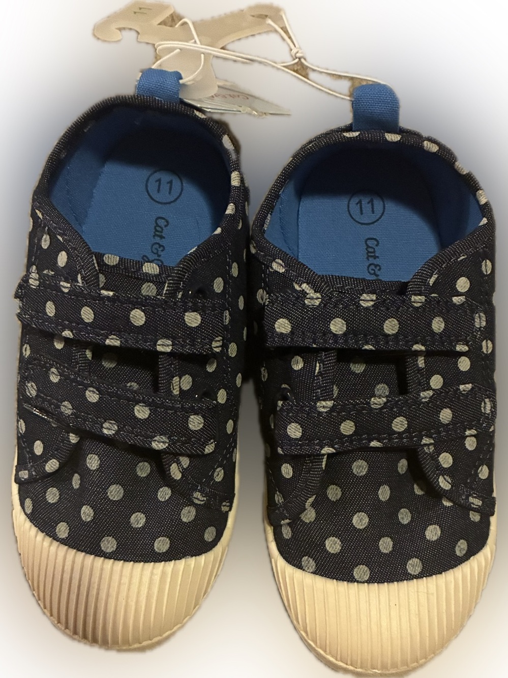 ☀️2/$15☀️ Cat & Jack Navy Polka Dot Velcro Sneakers